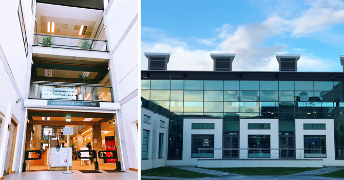 The Library entrance and the front of the main building in IT Carlow