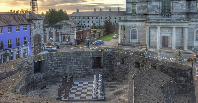 An image of the stonework and grounds of Athlone Castle