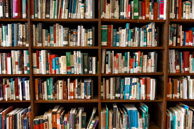 Books on a library bookshelf